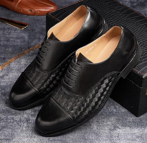 Mens Dress Shoes Formal Oxfords Genunie Leather Cap Toe Weave Texture Modern Derby Fashion Prom Wedding Business Casual Suit Shoes Tuxedo Shoes for Men3