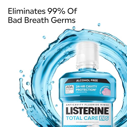 Image of Listerine Total Care Kids Mouthwash, ADA Accepted, Alcohol-Free Anticavity Fluoride Mouthwash, Children's Mouthwash for Cavity Protection and Fresh Breath, Bubblegum Flavor, 500 mL, Pack of 6