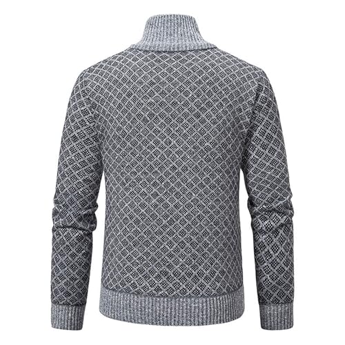 Mens Diamond Check Pattern Sweater Winter Warm Thickening Knit Cardigan Threaded Elastic Hem Knitwear3