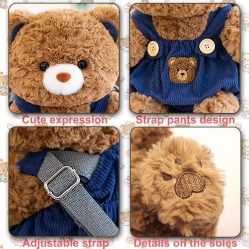 Image of Women Animal Teddy Bear Plush Backpack with Adjustable Straps (Overalls bear brown)