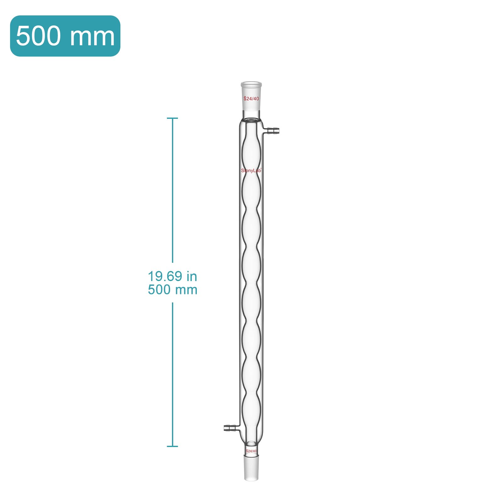 StonyLab kondensator ze szkła borokrzemowego Allihn ze złączem 24/40 500 mm długości kurtki laboratoryjnej szklany kondensator