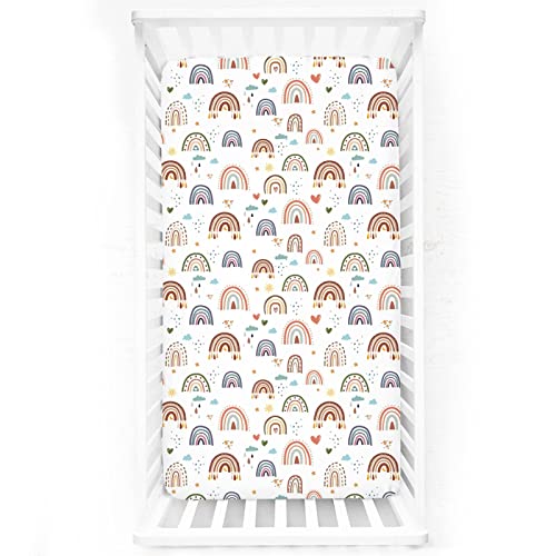 Image of Rainbow World Crib Sheet Set Jersey Cotton, Fitted Cotton Baby & Toddler Universal Crib Sheets, Rainbow World