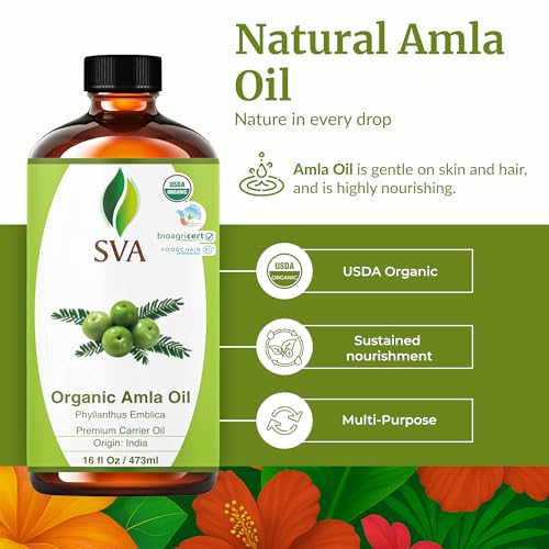 Image of SVA Organic Amla Carrier Oil, Huge Bottle, Large Size, 16 Fl Oz (473 ml) | Amla Oil for Hair Care, Scalp Care, Scalp Massage, Hair Oiling, Face Care, Skin Care, Body Massage & DIY Beauty Blends