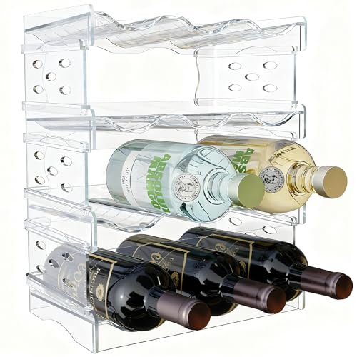 EZ COZY Wine Rack, 4 Tier Water Bottle Organizer for Cabinet, Stackable Clear Wine Holder for...