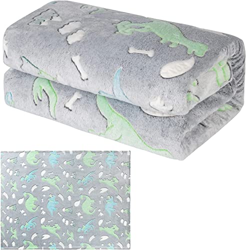 Kseyic Manta Infantil con diseño de Dinosaurios, Que Brilla en la Oscuridad Manta de Dinosaurio, Manta de Franela para niños y niñas (Gris, 150 x 200 cm) Cover