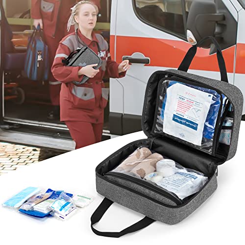 Image of CURMIO Empty First Aid Kits Case, Portable Emergency Kit Organizer, Gray | Medical Bag for Emergency Supplies and Pill Bottles, Large Capacity, for Hiking, Camping, Car, Travel, Home and Outdoor