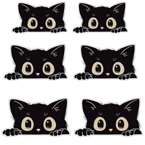 WUY Autocollants pour pare-chocs de voitures,6 autocollants de voiture chat noir (2 petits + 2 moyens + 2 grands), en PVC imperméable, lavables, résistants...