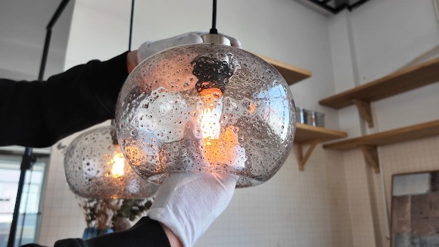 Image of CASAMOTION Handblown Glass Pendant Lighting Drop Ceiling Lights, Modern Rustic Hanging Light Clear Seeded Glass with Black Marble, Brushed Nickel Finish, 8.7 Inch Diameter