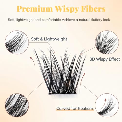 Image of MAYCREATE 100pcs Self Adhesive Lash Clusters Wispy Fake False Eyelashes 10-16mm Natural Look DIY High-end Fibers Cluster Lashes Eyelash Kit for Daily Use Party Festival