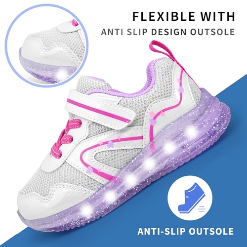 Amzzpik Light Up Shoes For Girls Toddler Led Flashing Sneakers Breathable Sport Walking Shoes For Kids Silver Size 8 thumb #2