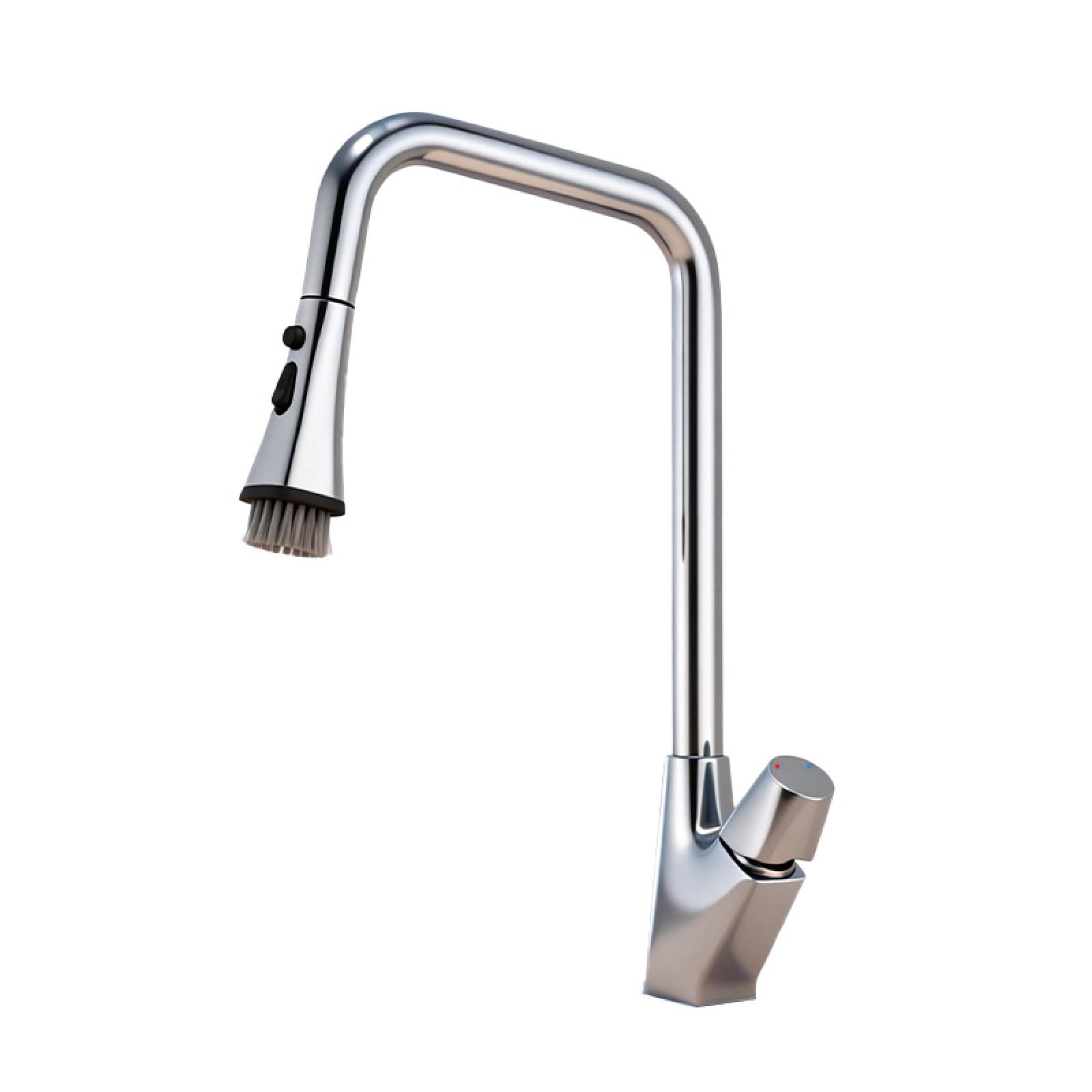 Fanjubei [Chrome Plating] Kitchen Copper Hot And Cold Pull-Out Faucet, [Chrome Plated]