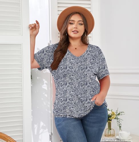 Image of ForHailey Women's Plus Size Short Sleeve Tee Shirt V Neck Basic Ladies Loose Fit T Shirt 1X-5X