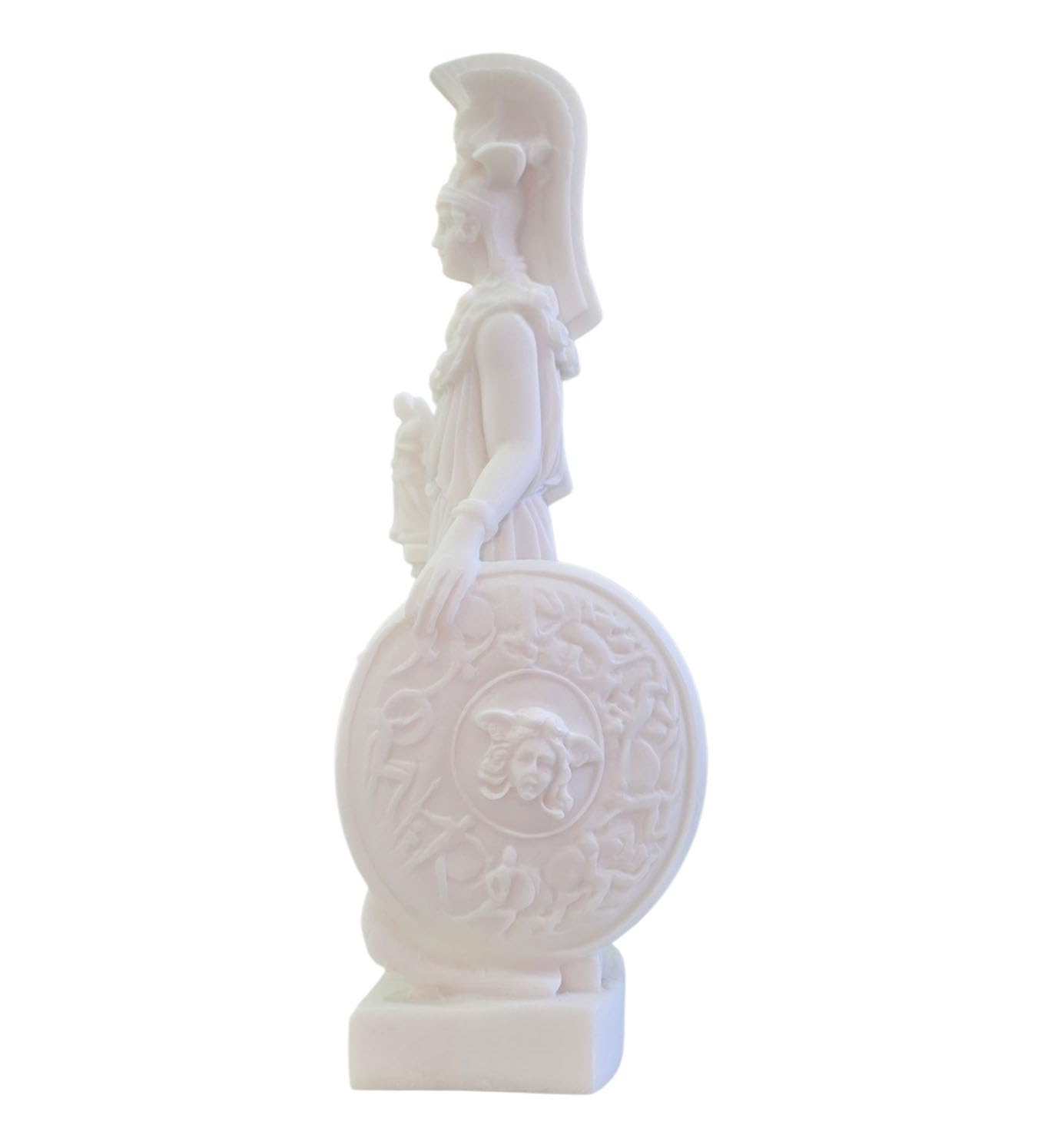 Athena Parthenos Varvakeion trzymająca Nike z tarczą Meduzy, grecka , alabastrowa, statuetka 26,9 cm