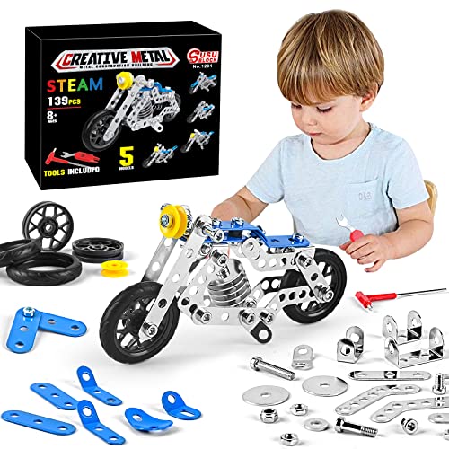 Image of Ferthor Fun Creative Set Motorcycle,Stem Building Projects Toys for Kids 8 9 10 11 12+ Year Old,Metal Building Construction Model kit, 5 in 1 Motobike Building Blocks Steam Educational Toys(139PCS)