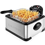 Chefman 4.3 Liter Deep Fryer with Basket for Home Use, XL Jumbo Size Fry Basket Strainer, Adjustable Temperature & Timer Fish Fryer, Chicken Fryer, French Fry Maker, Gifts for Cooks, Stainless Steel