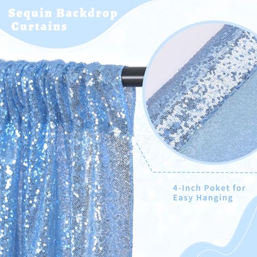 Image of Baby Blue Sequin Backdrop Curtain Drapes Background Party Decoration 8x10FT | Twilight Sparkle Glitter Fabric for Wall Photo Booth /Wedding /Baby Shower /Pincess Happy Birthday /Anniversary /Theme Party
