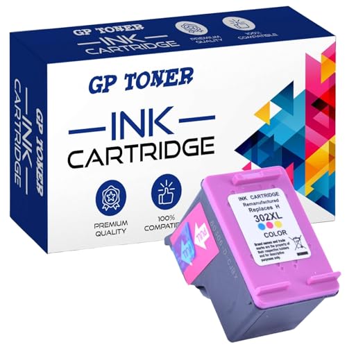 GP TONER Tusz zamiennik do HP 302 302XL do OfficeJet 3831 5230 5220 3833 4650 3830 DeskJet 3630 3636 1110 2130 Envy 4525 4520 4524 (302XL Kolor)
