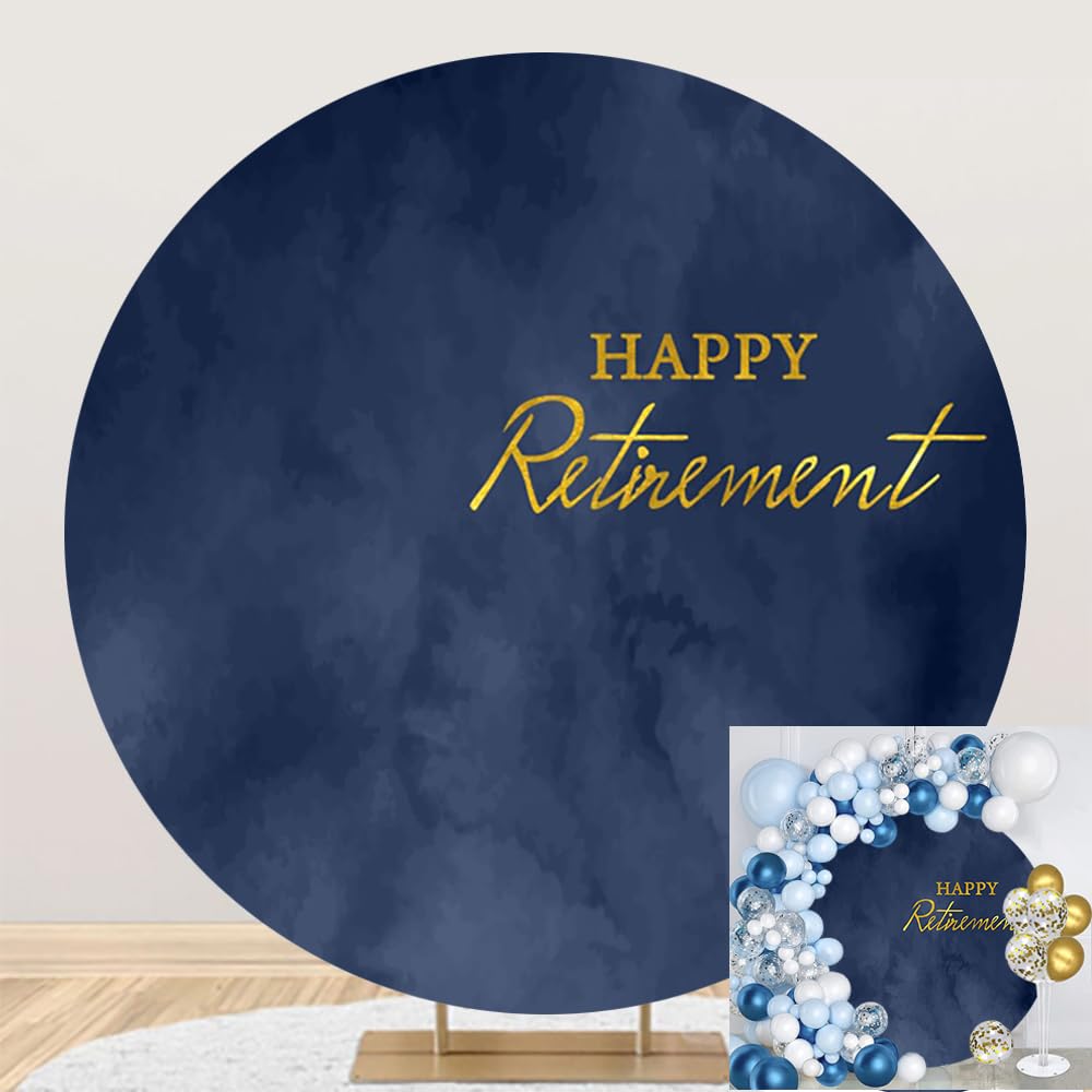 DORCEV Navy Blue Marble Happy Retirement Round Backdrop Cover 7.5x7.5ft Happy Retirement Circle Backdrop Cover Calm Navy Blue Marble Texture