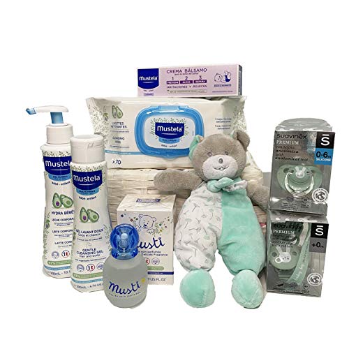 MUSTELA Cesta para regalo con osito XL (Azul)