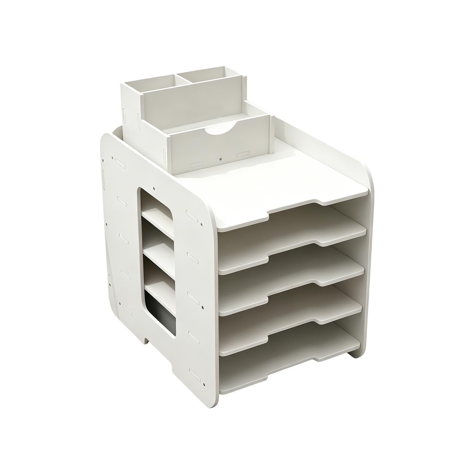 Msioytog Space Saving PVC Desk File Organiser with Pen Cup Multi-tiered File Storage Shelf for Documents Paper Bills Notebook Permanent PVC Stand
