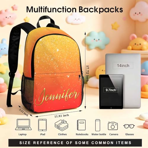 Image of Personalized Kids Backpacks for Girl Boy Custom Backpacks Back to School | Kid Customized Toddler Backpack for Girls Boys with Lunch Bag Book Bag Kindergarten Prek Preschool Gifts Glitter Orange