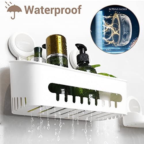 LUXEAR Shower Caddy Set: Suction Cup Shelf Basket with Soap Dish and 4 Replacement Hooks for Bathroom & Kitchen