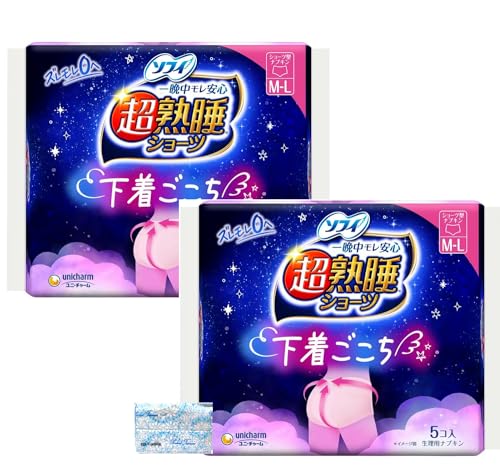ソフィ 超熟睡 ショーツ 特に多い夜用 M - L (5枚入*2袋) 生理用ナプキン オリジナルティッシュ付き (M-L)