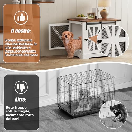 Hundekäfig, 73 cm Hundebox, Dreitüriger Hundekäfig für zu Hause, Schiebetür, Modernes Holz-Hundehäuschen, Kleine Hunde und Welpen, Verstärktes Design, 73x51x60 cm, Weiß
