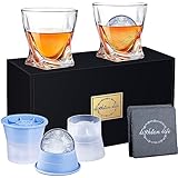 LIGHTEN LIFE Whiskey Glasses with Ice Molds-(2 Crystal Bourbon Glass,2 Iceball Maker,2 Coasters) in Gift Box,Non-Lead Whiskey Rock Glasses,Old Fashioned Glass for Liquor,Whiskey Glass Set 2 for Men