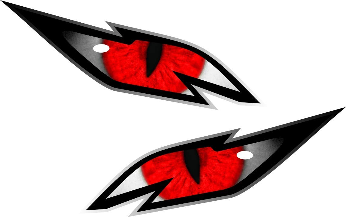 Pair of evil dragon eyes with red iris vinyl drone motorcycle helmet car sticker Decal 75x30mm each