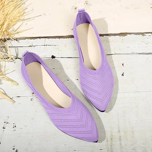 Womens Knit Ballet Flats Ladies Casual Slip-On Soft Ballerina Walking Flats Shoes Comfortable Pointed-Toe Dress Shoes3