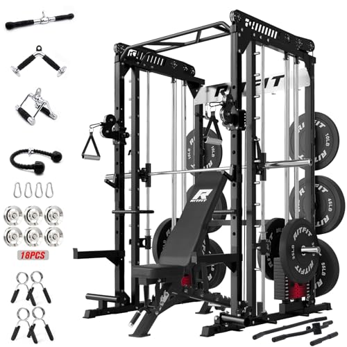 Image of RitFit M1 Pro Smith Machine Package, All-in-One Power Cage with Weight Stack Set, Includes LAT Pulldown & Cable Crossover System for Home Gym
