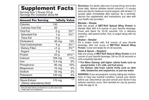 MET-Rx Natural Whey Protein Powder, Vanilla, 5 lb, Easy Mix Protein Powder, 25 g Protein, 5g BCAAs from Ultra Filtered Whey Protein, for Pre/Post Workout, Gluten Free, With Vitamin D and Vitamin C - Thumbnail 3