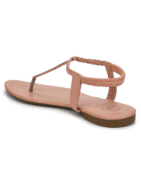 Midsole Women's Embellished T-strap Flat Sandals | Latest Fancy Design Flat Sandals - MF004C