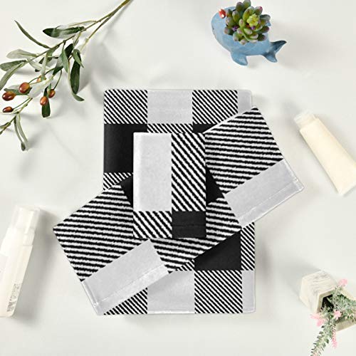 Qilmy Plaid Buffalo Women Towel Set Of 3 Bathroom Towels For Face Hand, Absorbent Washcloth For Bathing/Home/Shower, White And Black #TOP5