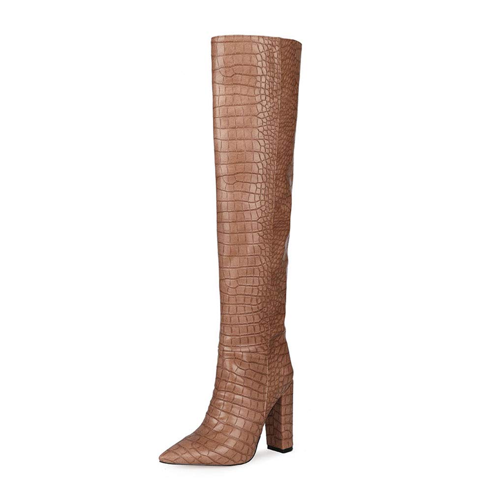 Knee Boots Croc Booties Brown Boots For Women Knee High Boots