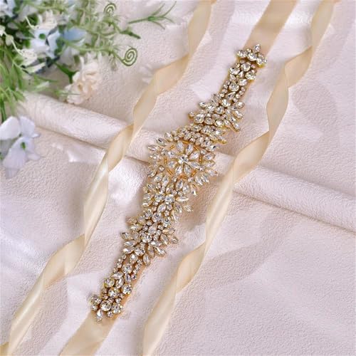 Women Plus Size Bridal Gowns Belts Golden Rhinestones Wedding Party Prom Belt2