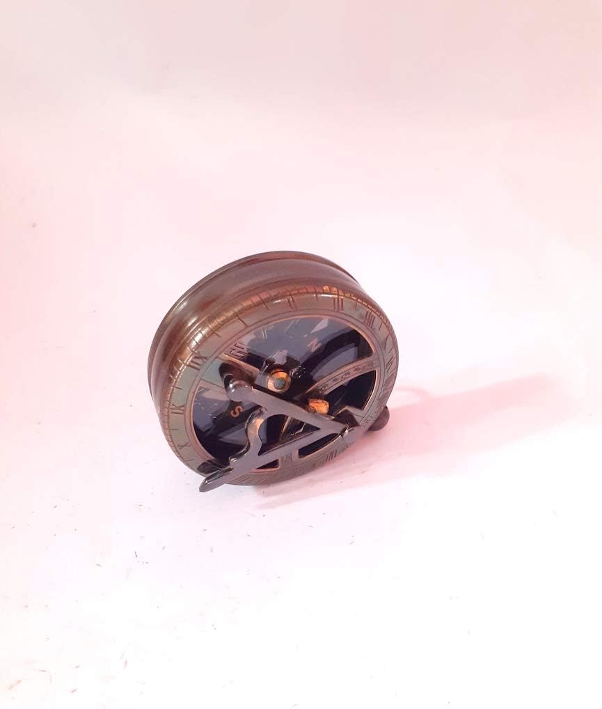 Engravable Brass Pocket Sundial Compass Nautical Antique Style Marine Compass Brass Finish
