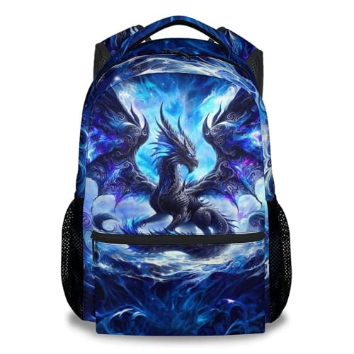 MEETUHONEY Kids Backpack Cool Dragon Backpacks for Boys 17 Inch Blue Portable Lightweight School Book Bag for Kindergarten Student