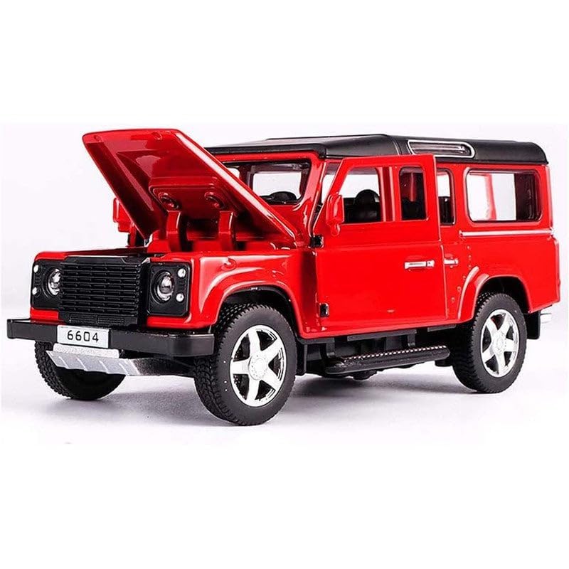 CROPDAK 🏎️ Scale Exclusive Alloy Metal Pull Back Die-cast Car Model with Sound Light Mini Auto Toy for Kids Metal Model Toy Car with Sound and Light (1.32 Scale Defender-RED)