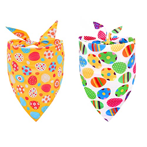 YUJUN 2Pack Easter Dog Bandana Triangle Bibs Pet Scarf Easter Egg Pet Bandana for Small Medium Dogs Pets Accessories…