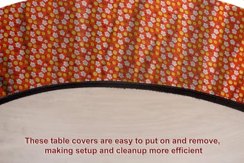 Image of The Furnishing Tree Elastic Oval Center Table Cover WxL 16x36 in Inches Polyester Mini Floral Pattern Orage