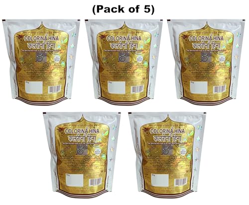 Image of Colorina Hina Gujrati Herbal Henna Powder, Natural Brown 6.2, 50g (Pack of 5) | Colors Hair not Skin