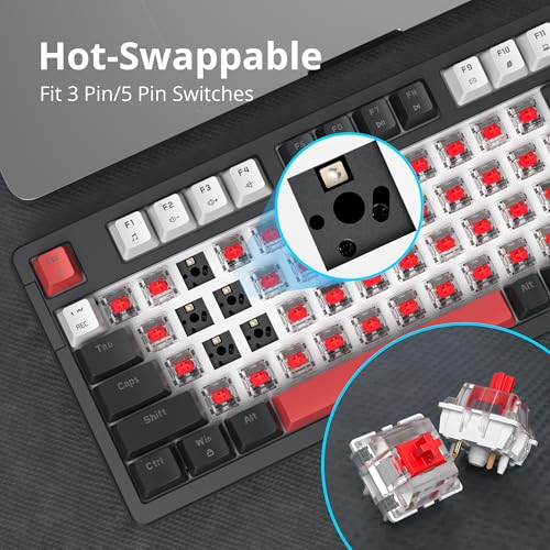 Image of surmen Creamy Keyboard with with Number Pad, 96% RGB Mechanical Keyboards Full Gasket Mounted Hot Swappable Custom Wired Thocky Keyboard with Knob for Office Gamer (98 White)