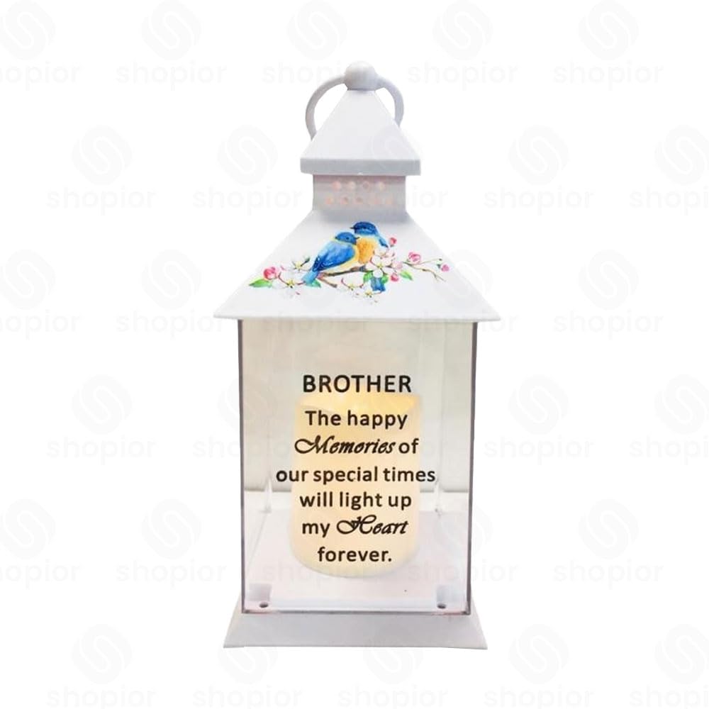 Waterproof Memorial Light Up Lantern for Graveside – Birds Flickering LED Candle with Timer, Weatherproof Remembrance Sympathy Gift or Loved Ones (Birds Lantern - Brother)