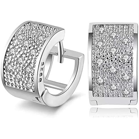 AT Jewellery - 925 Sterling Silver Unisex Pave CZ Cubic Zirconia Wide Huggie Hoop Earrings Cover