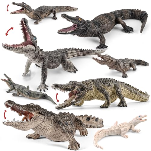 THINKBAY 8PCS Large Safari Alligator Crocodile Animal Toy Family Figurines,Includes American,Nile,Saltwater Crocodile and Alligators with their...
