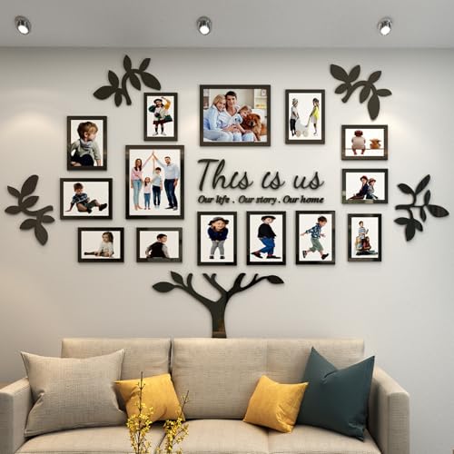 bllokna Family Tree collage picture frames wall decor Acrylic DIY Stickers Photo Collage Frame Home Decorations for Living Room With Sign This is Us Large 51 * 70 inch