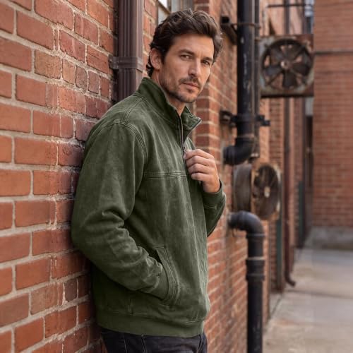 Denim Shirt Men Washed Retro Quarter Zip Pullover Shirt with Pockets - image 3