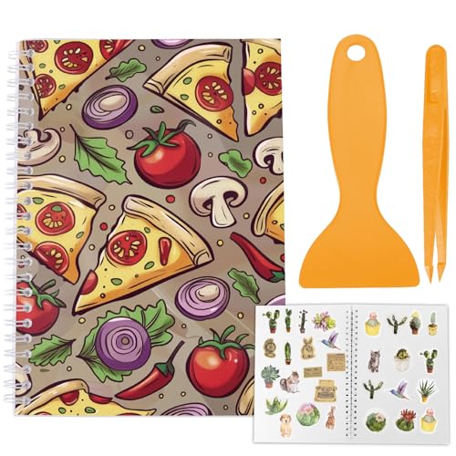 CRASPIRE Álbum de Pegatinas Reutilizable Tamaño A5 40 Hojas Colección de Pegatinas Libro de Almacenamiento Cubierta de Pizza Y Verduras para Adultos Papel Desprendible Organizador de Pegatinas con